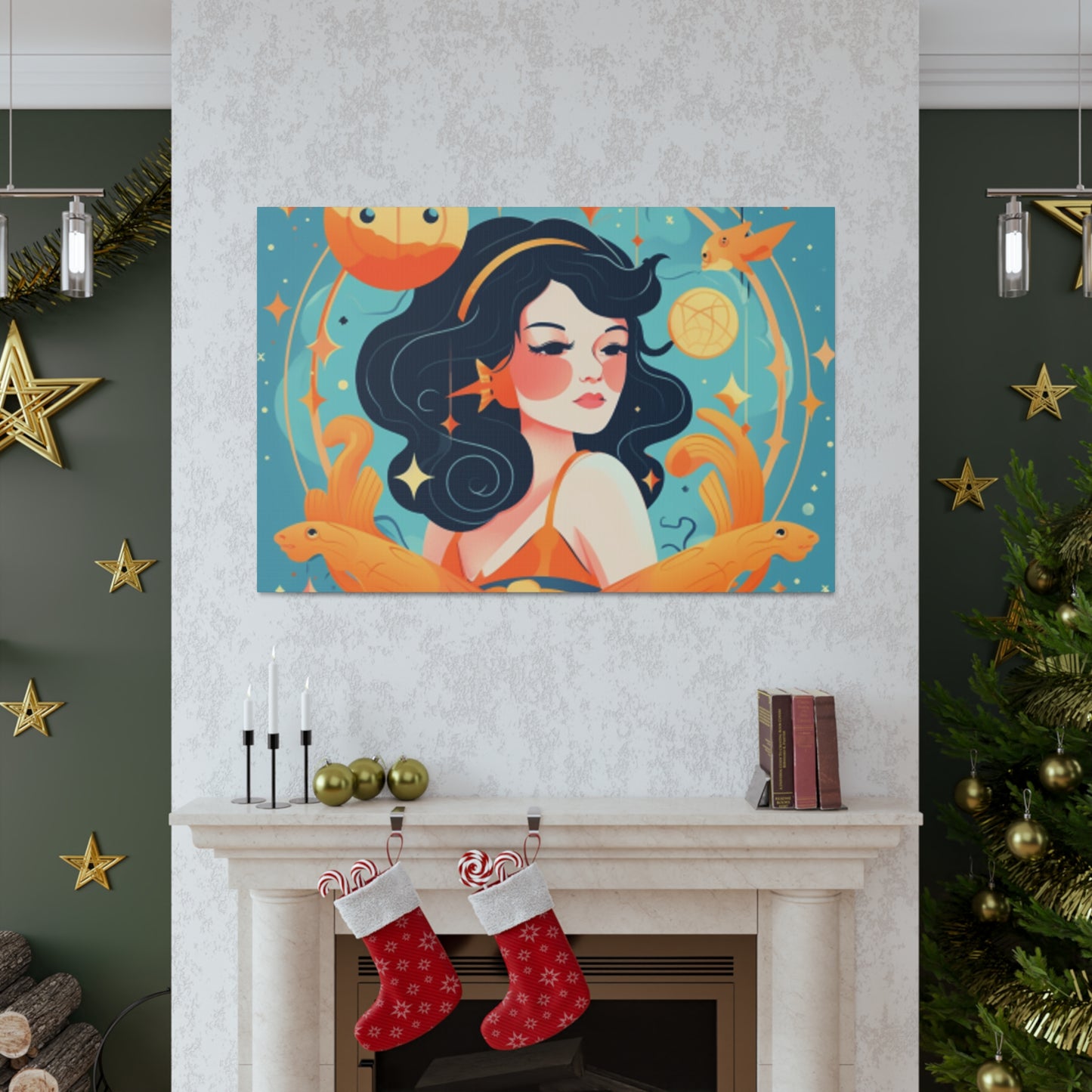 Lofi Style Aquarius Dreaming Of Her Fishy Friends- Large Wall Art