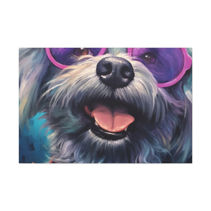 Happy Dog With Big Purple Glasses - Large Wall Art