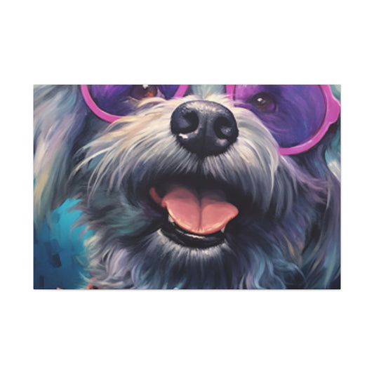 Happy Dog With Big Purple Glasses - Large Wall Art