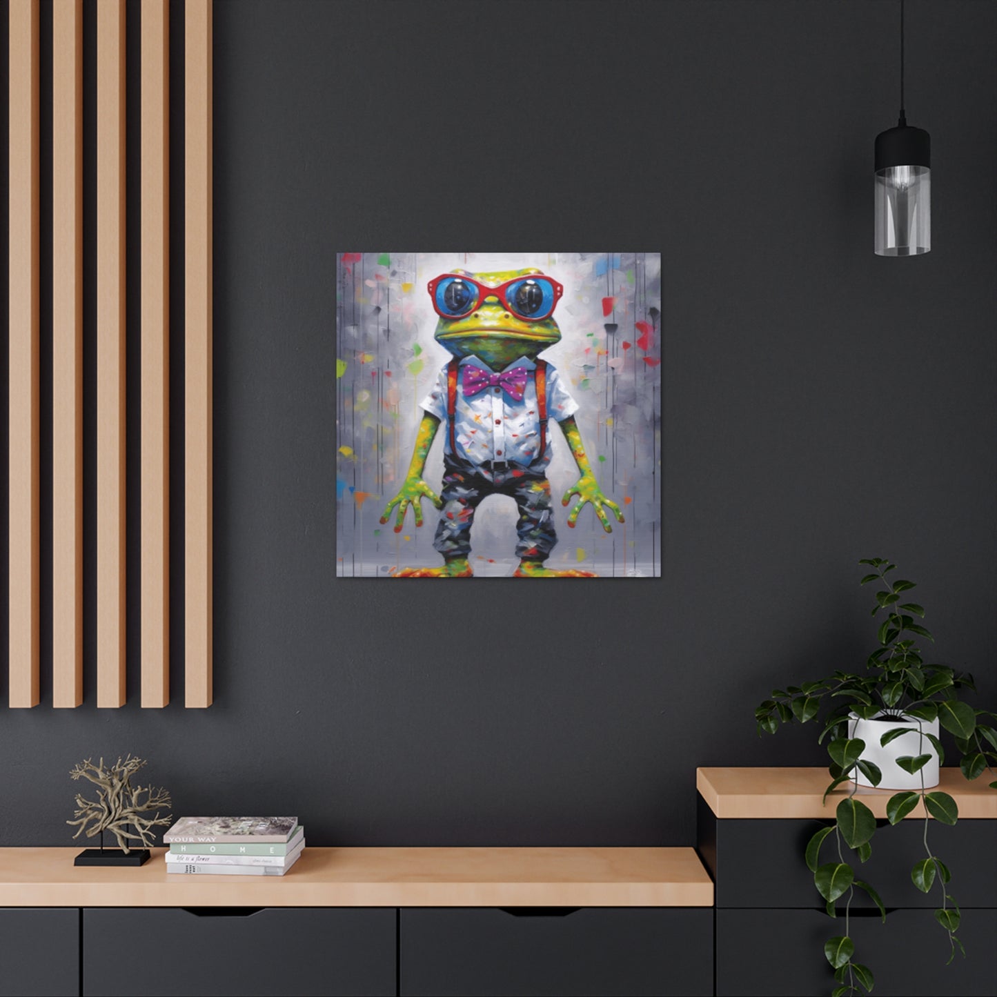 Green Frog In Red Glasses And Suspenders - Large Wall Art