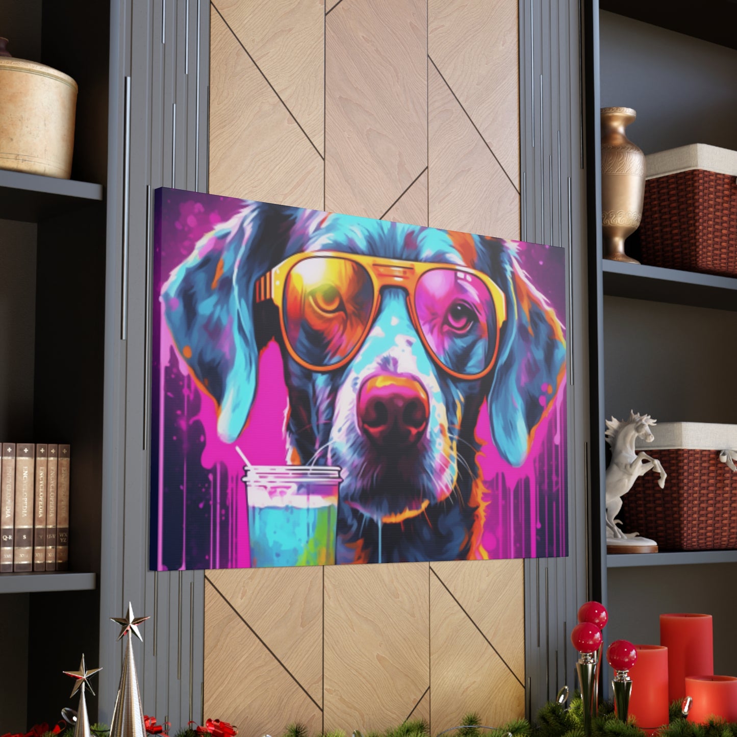 Groovy Dog In Gold Glasses Ready To Chill- Large Wall Art