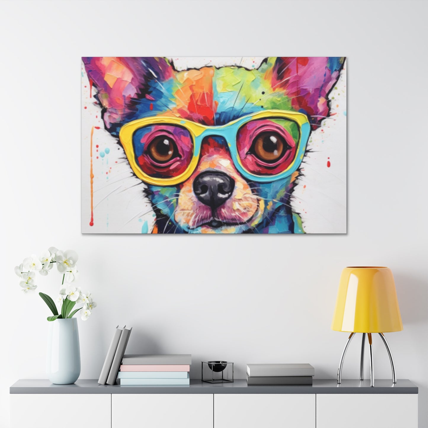 Rainbow Colored Chihuahua, In Multi Colored Glasses  - Large Wall Art