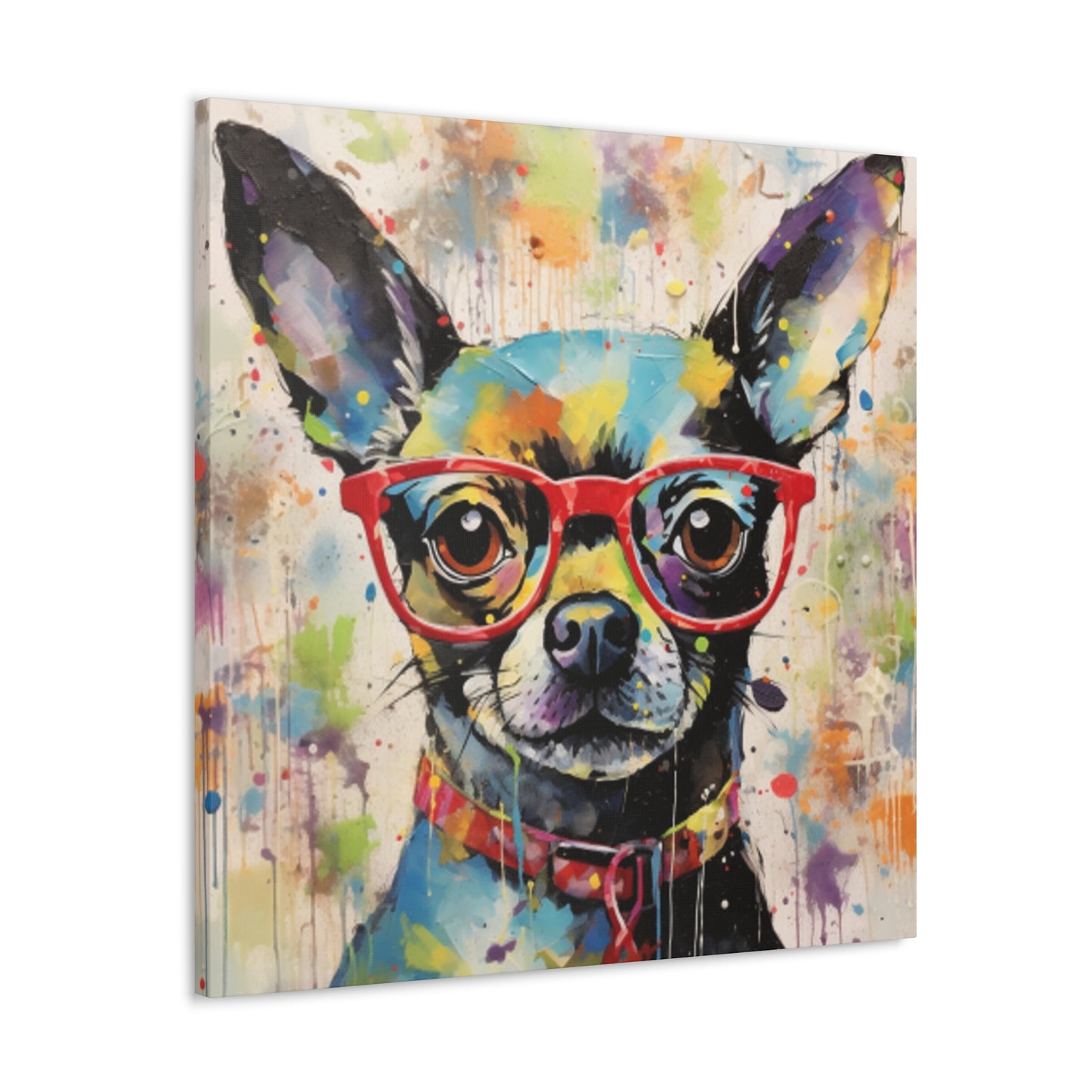 Colorful Painting Of Chihuahua In Red Glasses - Large Wall Art