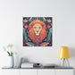 Lofi Style Leo With Flowers And Feathers - Large Wall Art