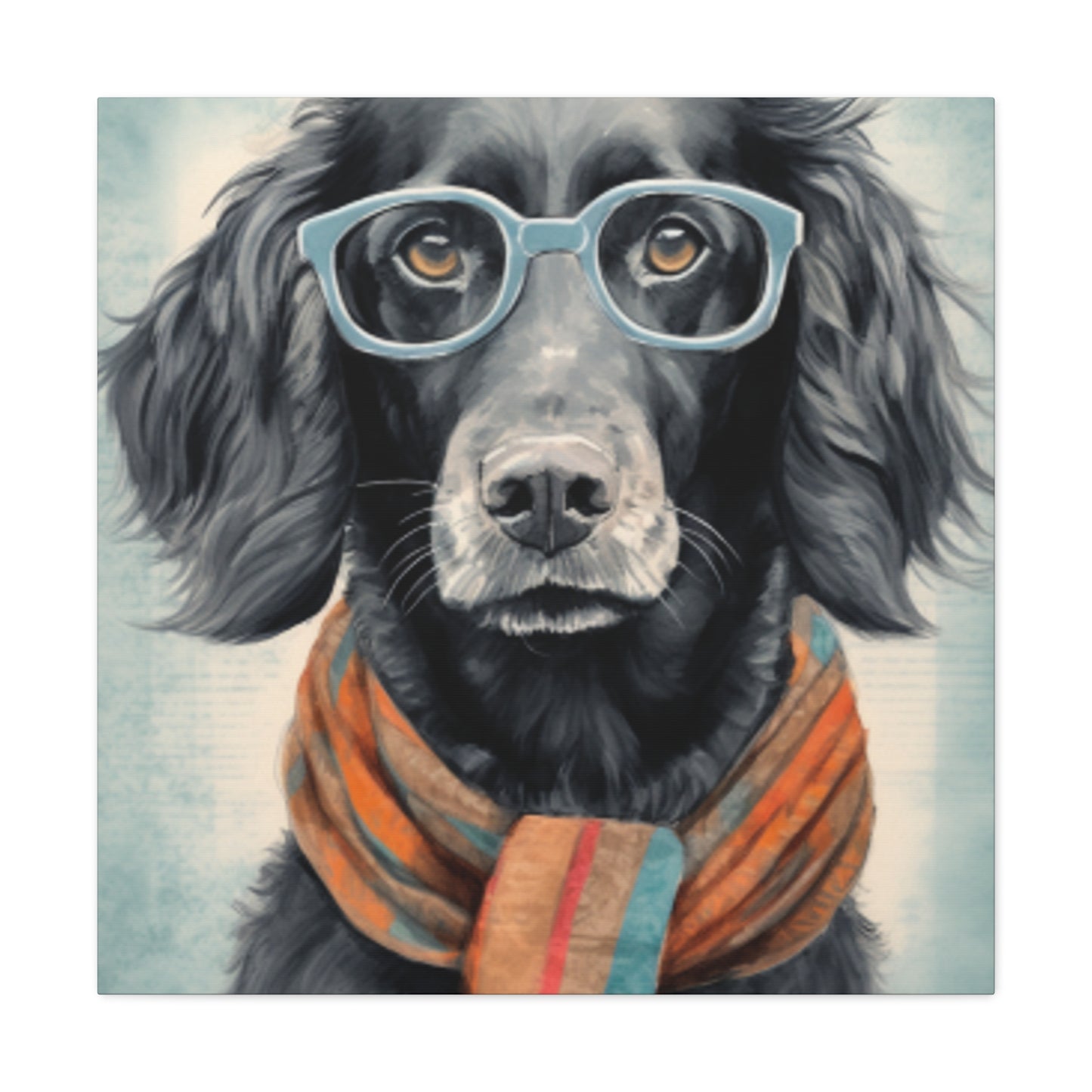 Black Dog In Glasses, Shades Of Blue- Large Wall Art