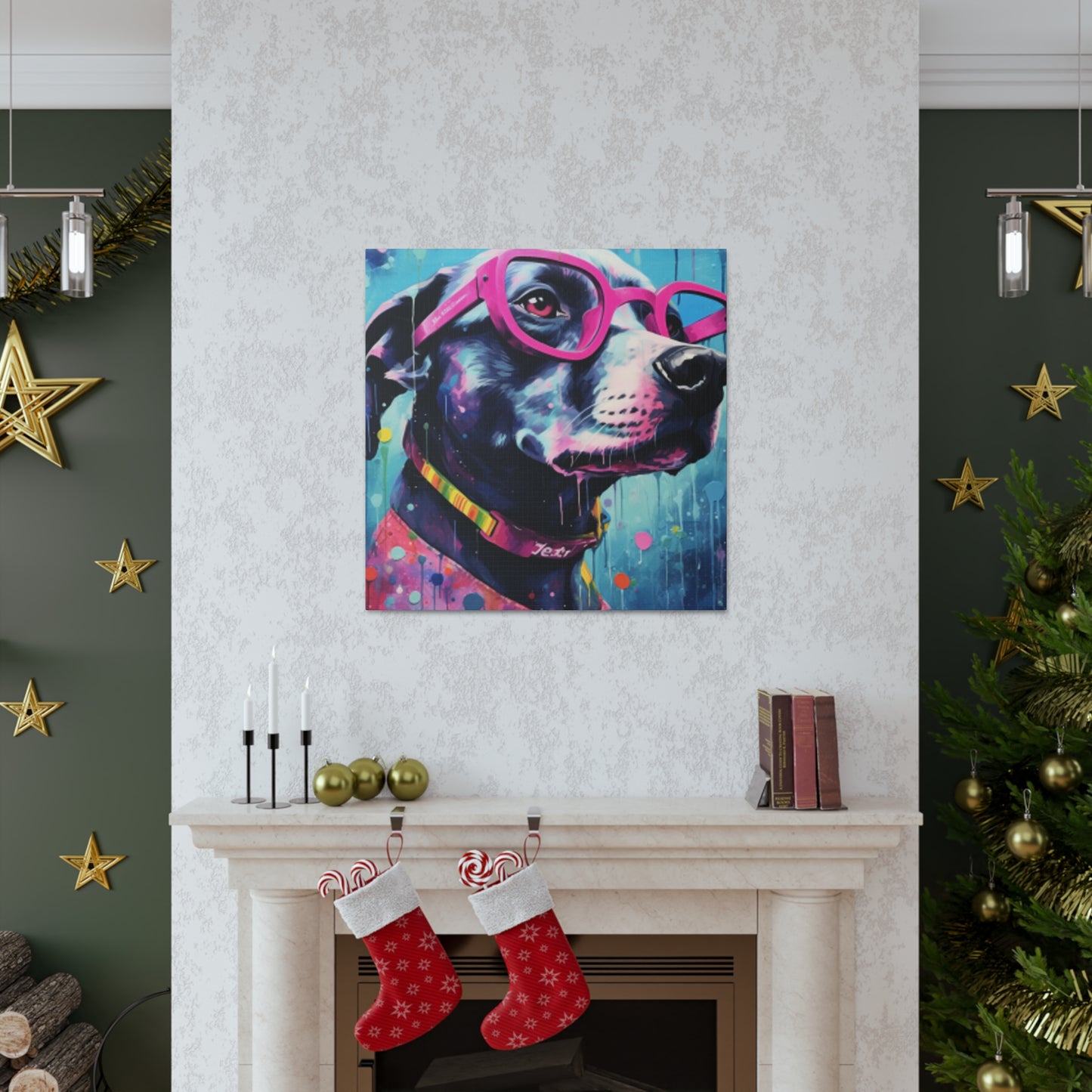 Dog With Style In Large Pink Glassses - Large Wall Art