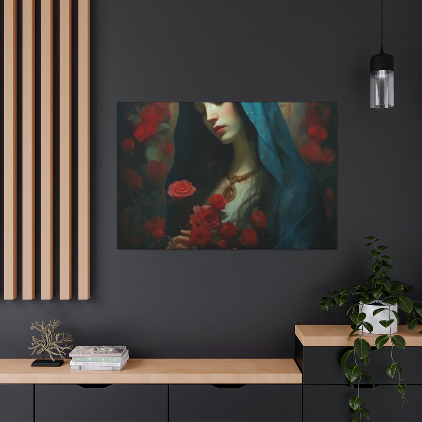 Peaceful Mother Mary And Red Roses- Large Wall Art