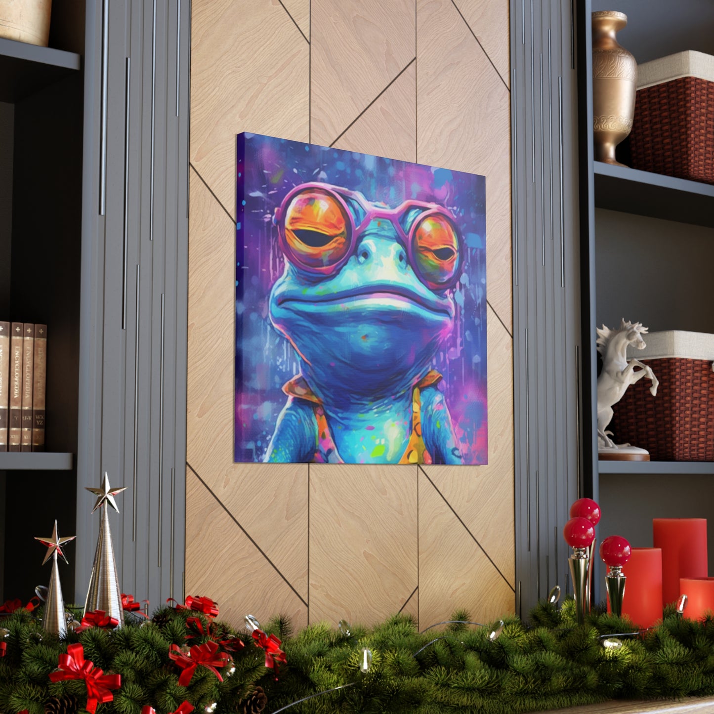 Totally Groovy Blue Frog In Glasses - Large Wall Art