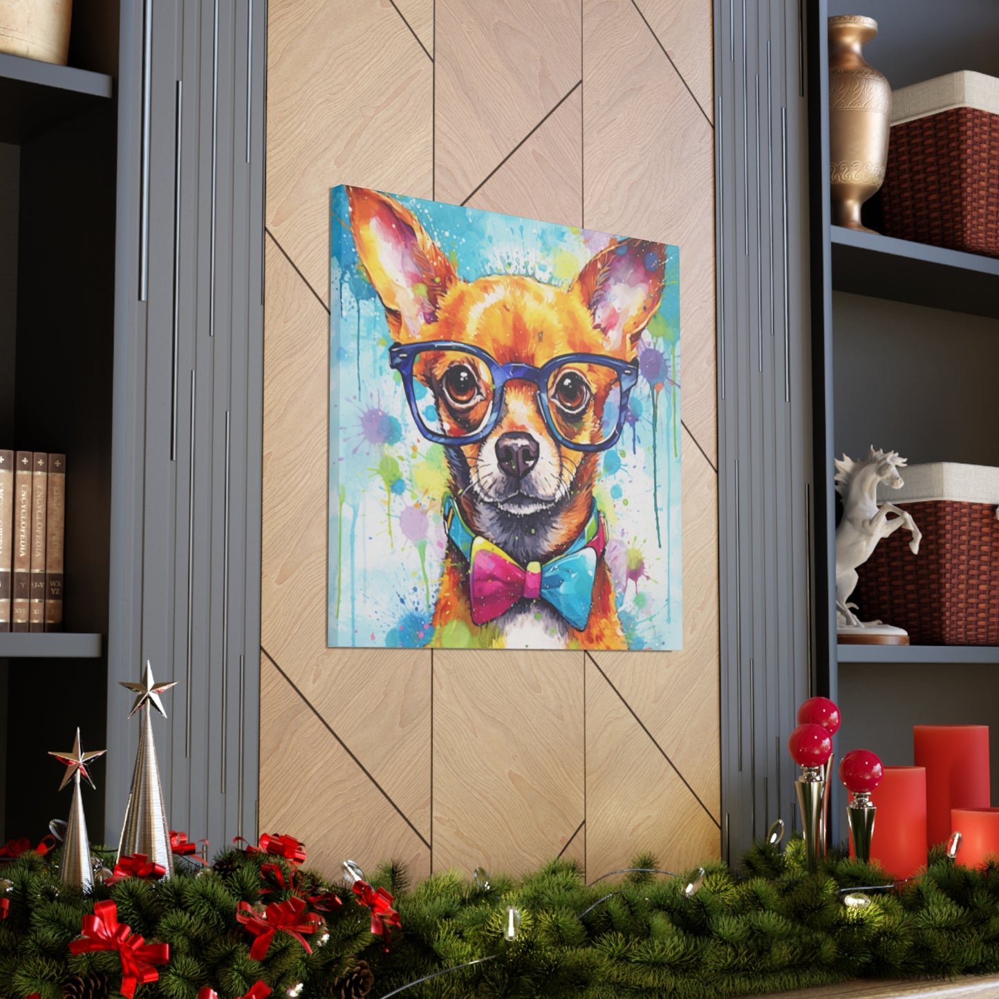 Nerdy Chihuahua In Blue Glasses And Bow Tie - Large Wall Art