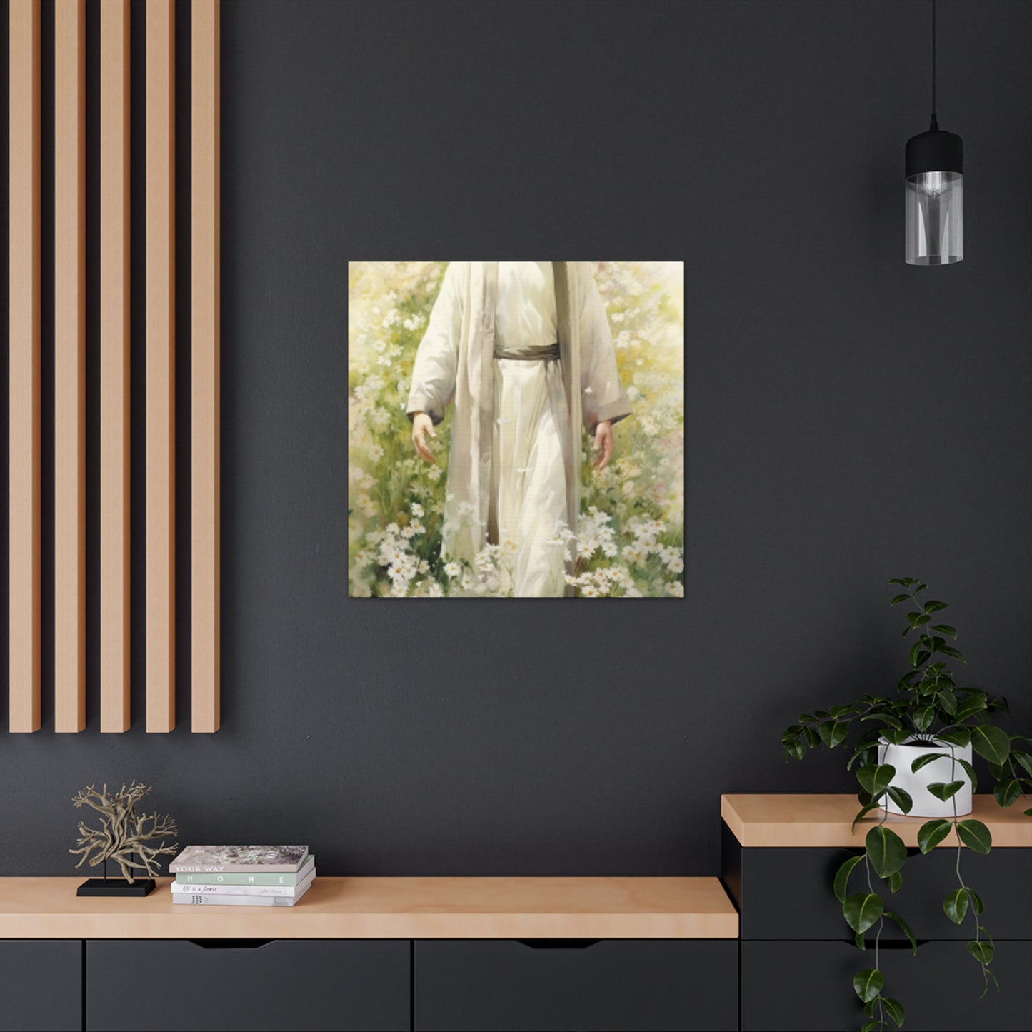 Jesus Surrounded By White Flowers And A Heavenly Glow- Large Wall Art