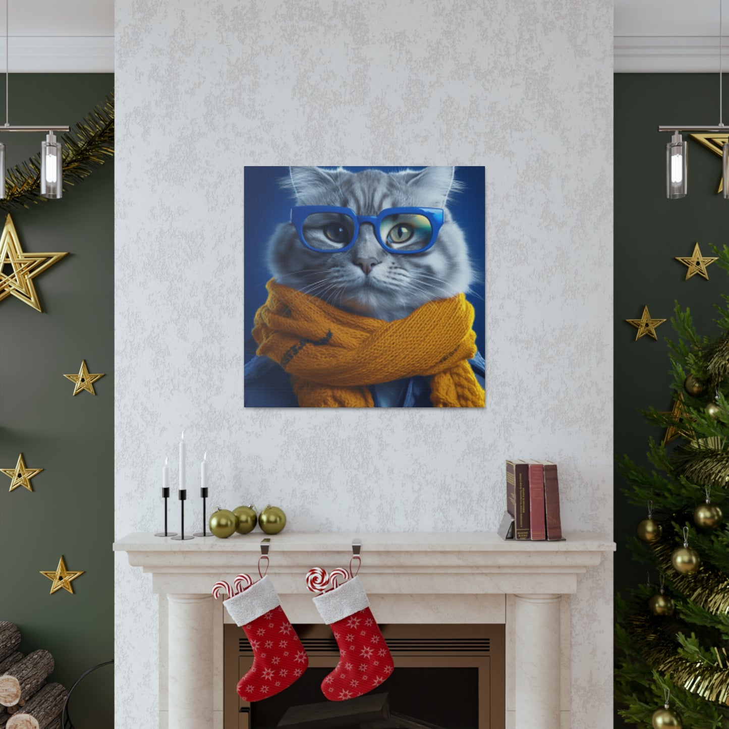 Why So Blue , Kitty Cat In Mustard Yellow Scarf - Large Wall Art