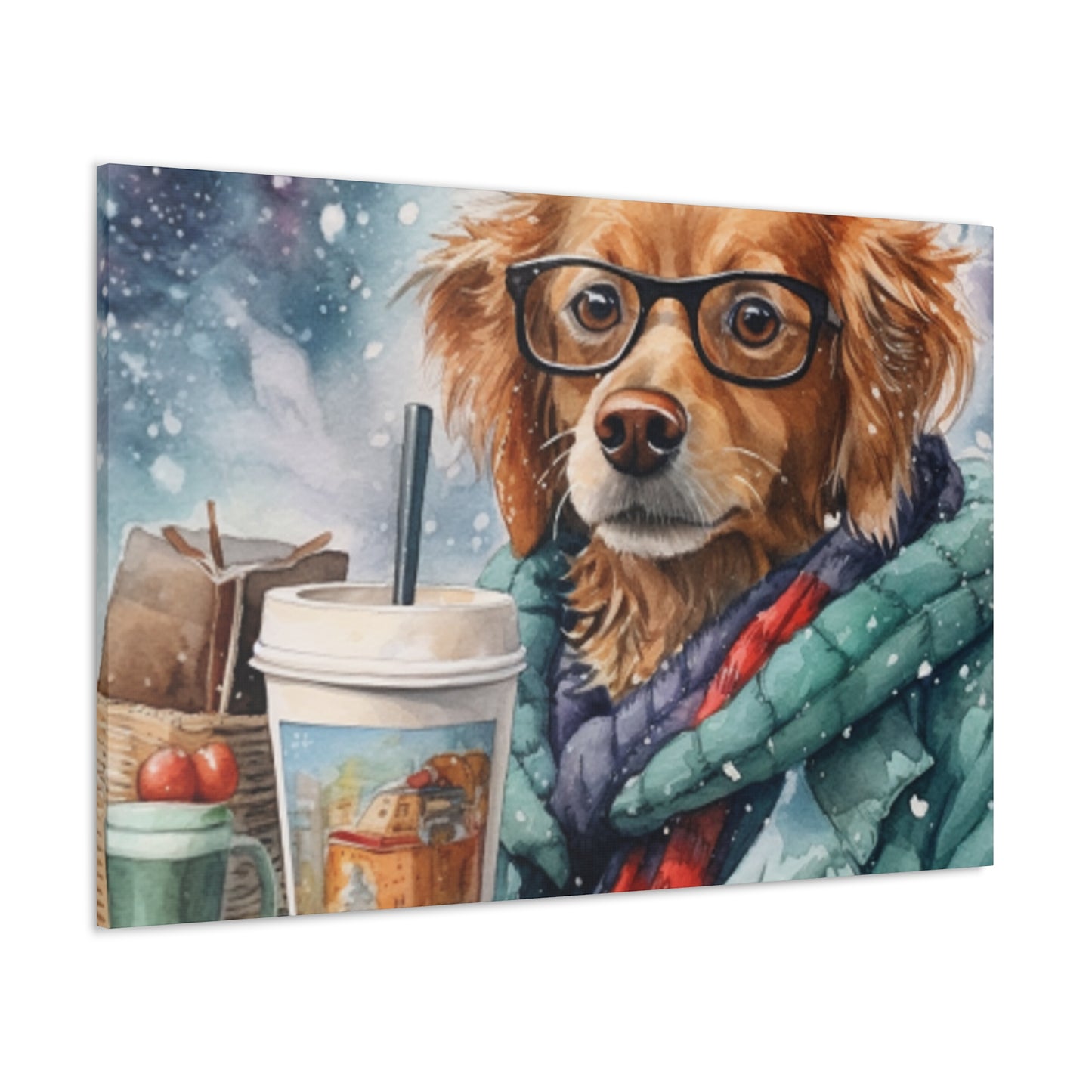 Dog In Glasses Taking A Lunch Break In The Snow- Large Wall Art