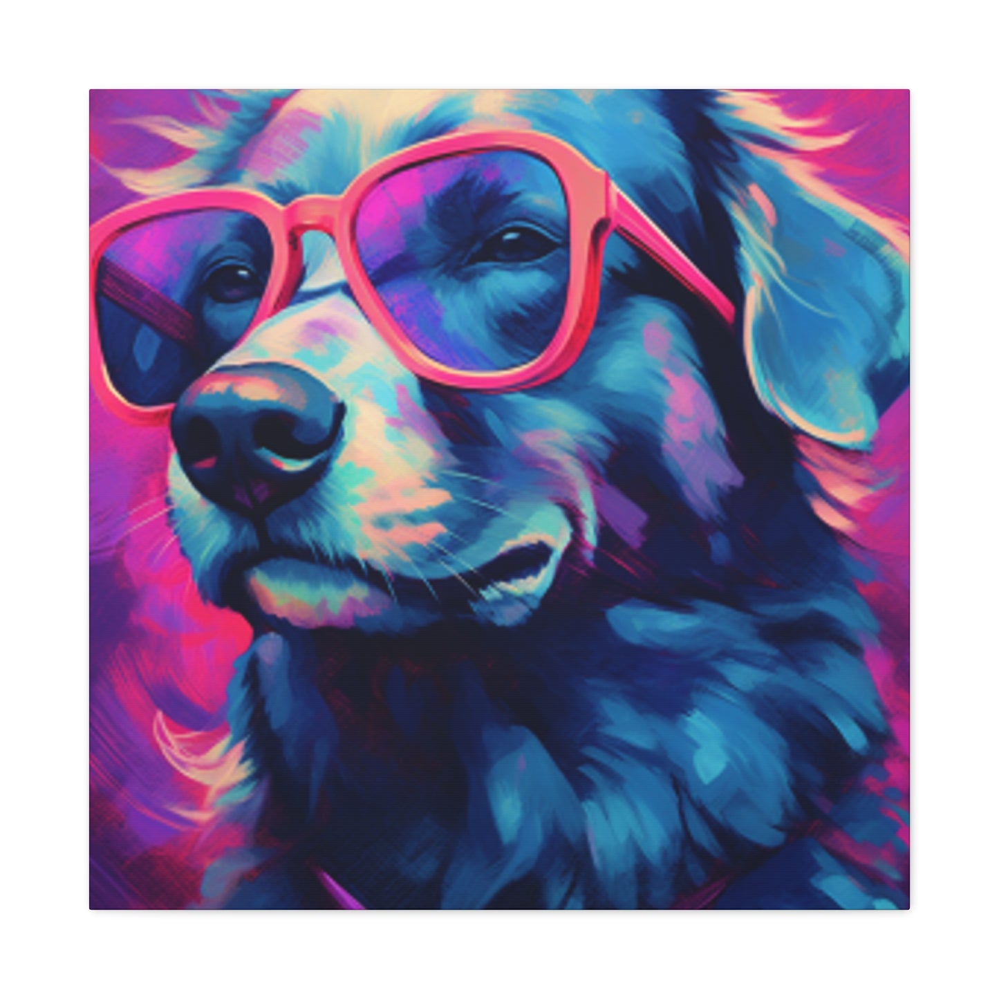 Blue And Purple Dog With Purple Background In Pink Glasses- Large Wall Art