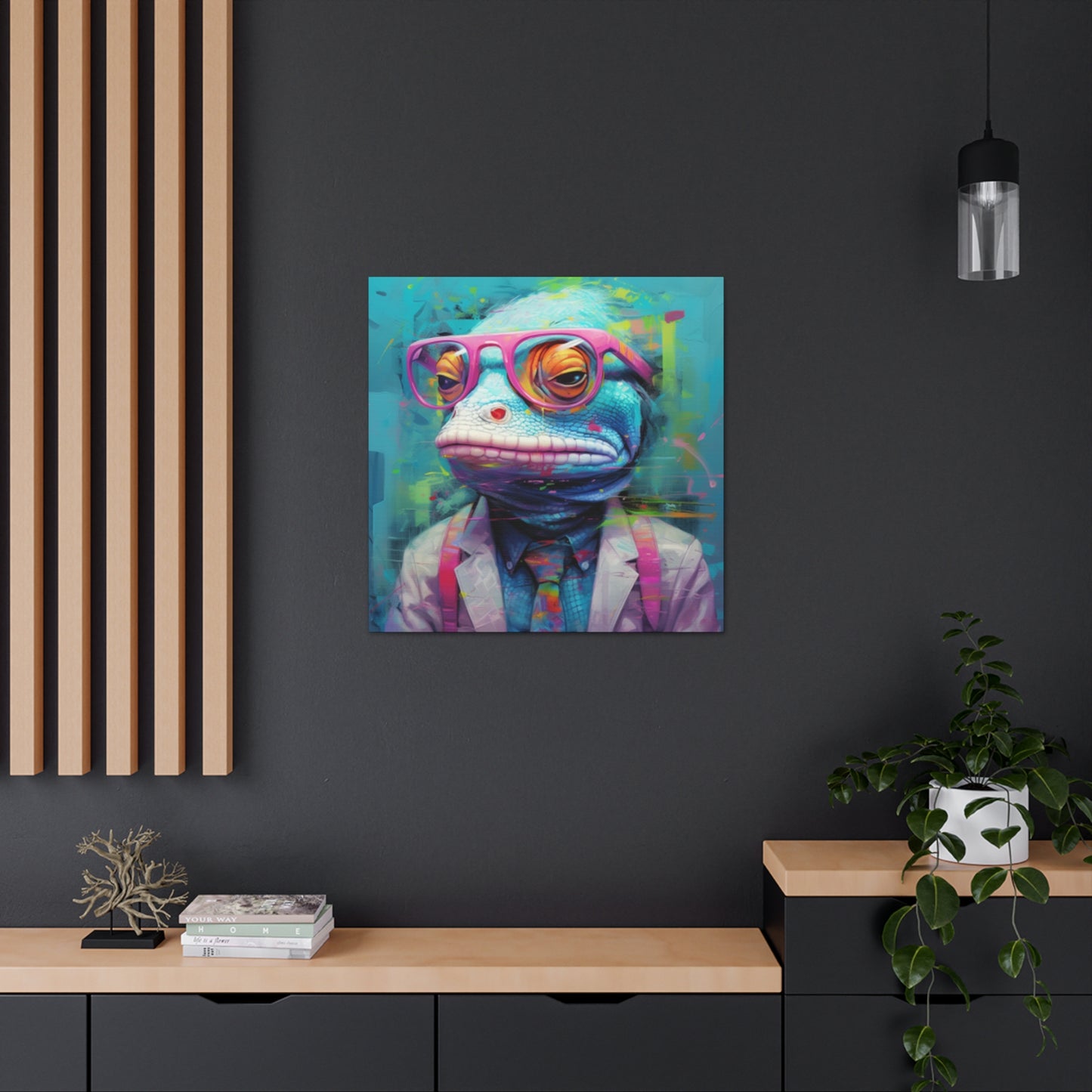 Moody Lizard Dude With Blue Background - Large Wall Art