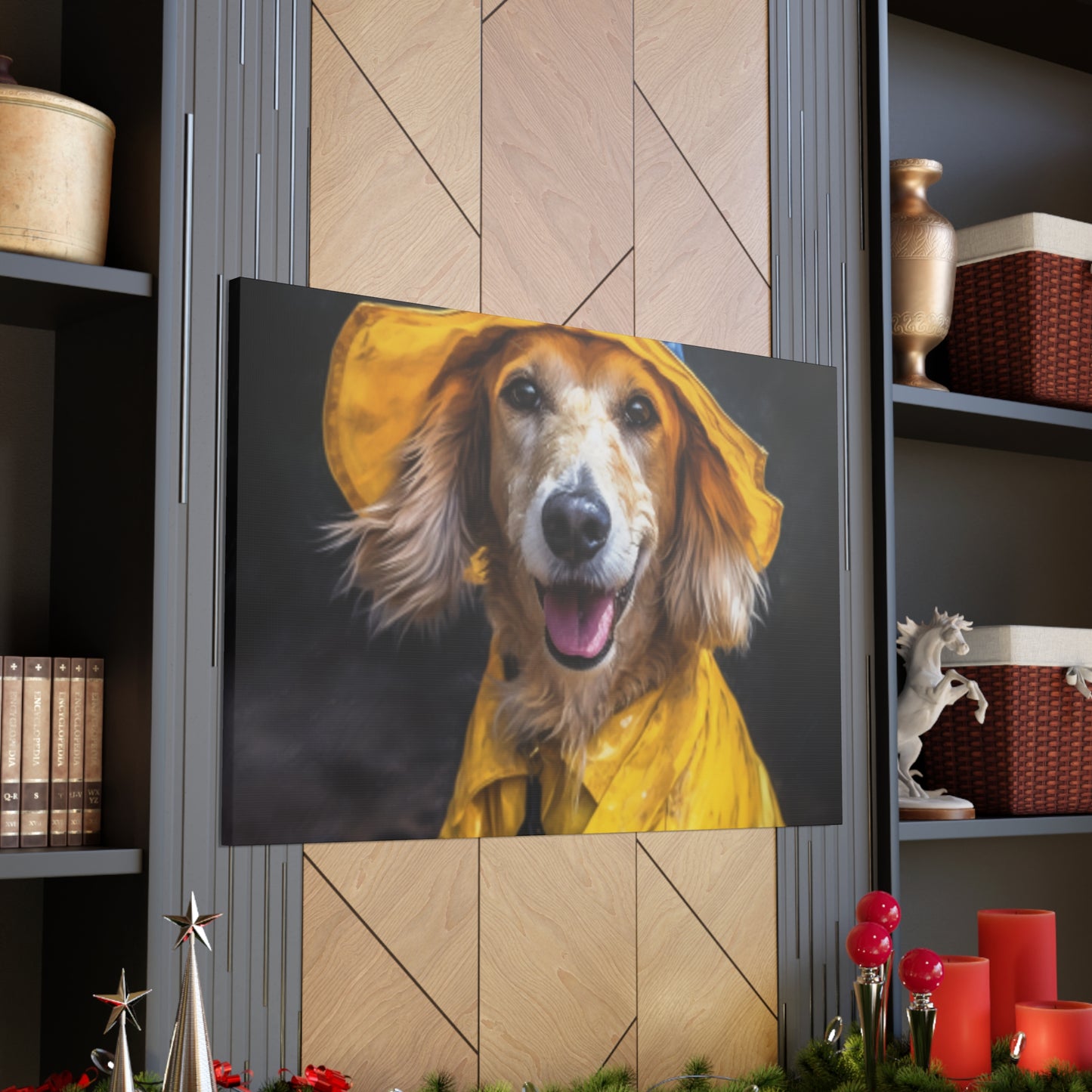 Dachshund Ready To Play In The Rain - Large Wall Art