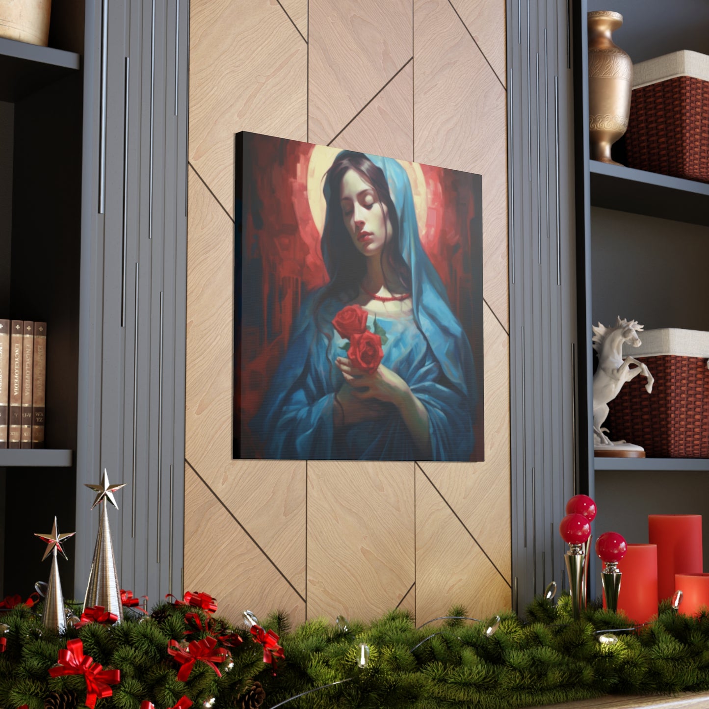 The Virgin Mary With Roses And Golden Glow- Large Wall Art