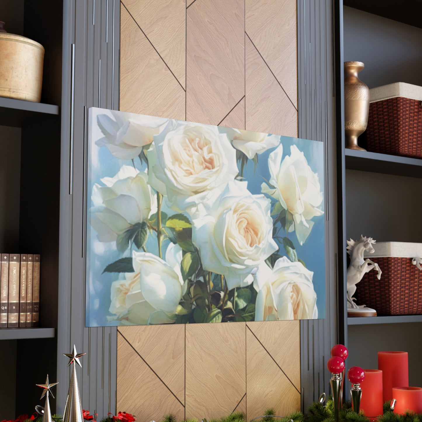 Pure White Roses In Bloom- Large Wall Art