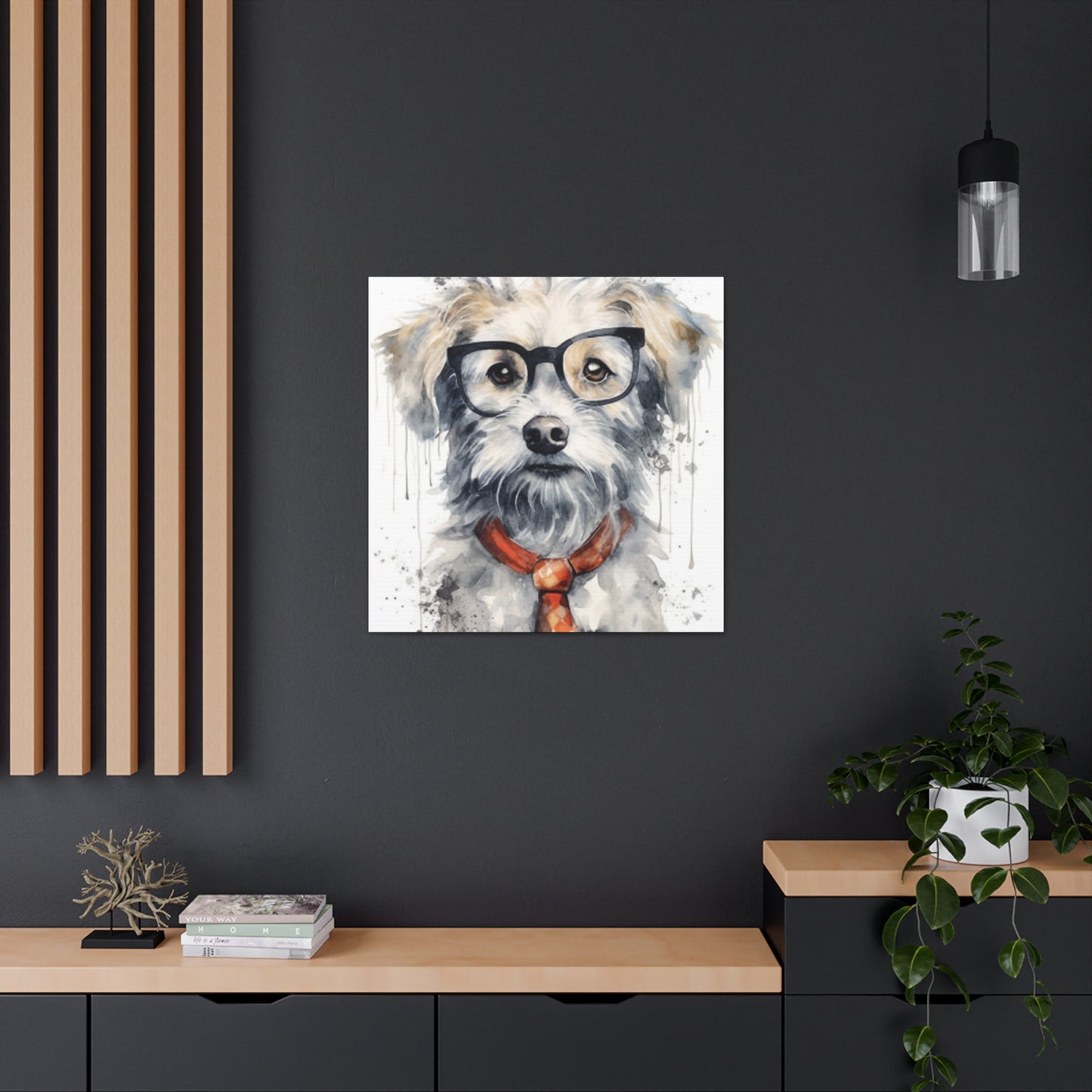 White Dog, Black Glasses, Orange Tie- Large Wall Art