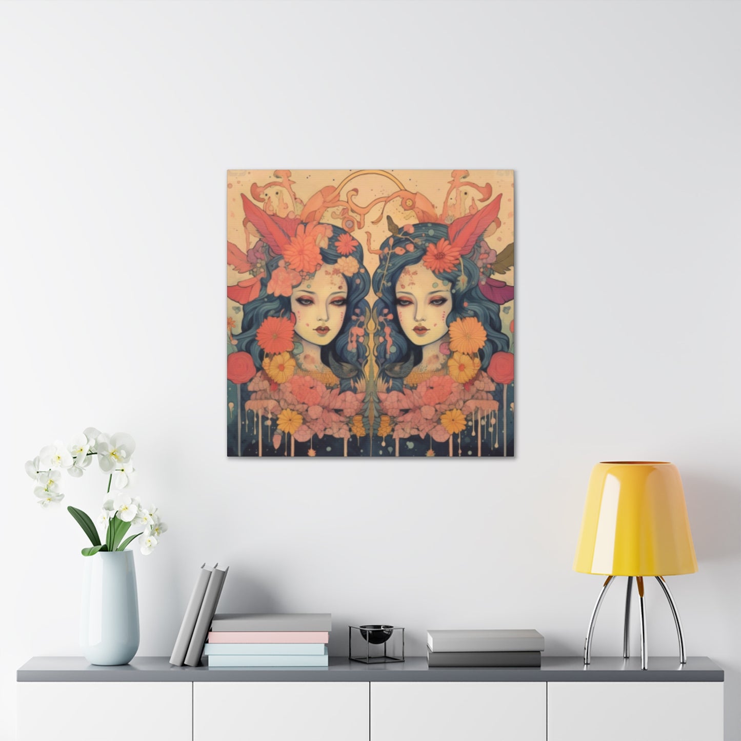 Lofi Astrology Serious Gemini Babes- Large Wall Art