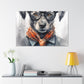 Puppy In Black Glasses, Pops Of Orange- Large Wall Art