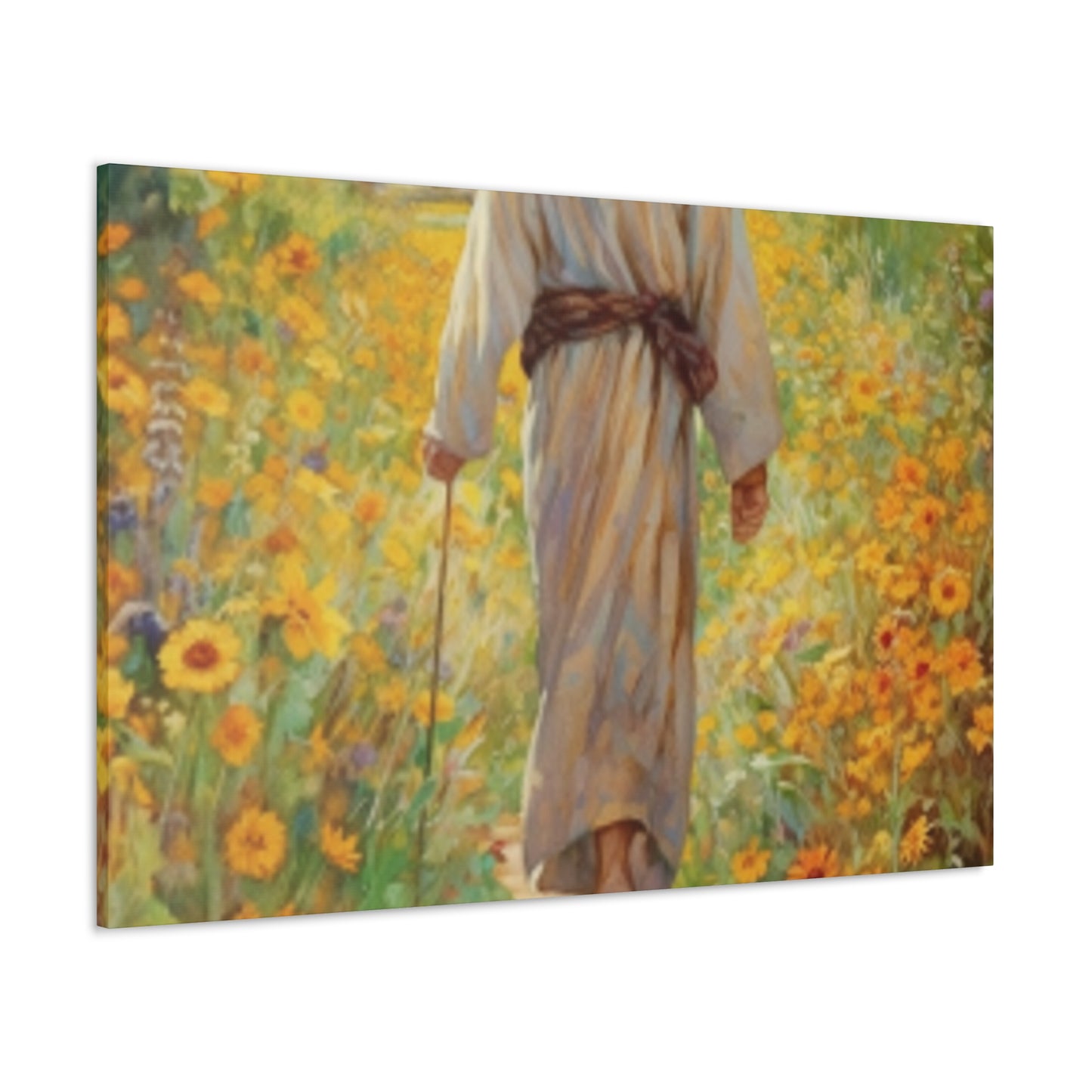 Walk With Jesus, A Dirt Path Through Yellow Flowers - Large Wall Art