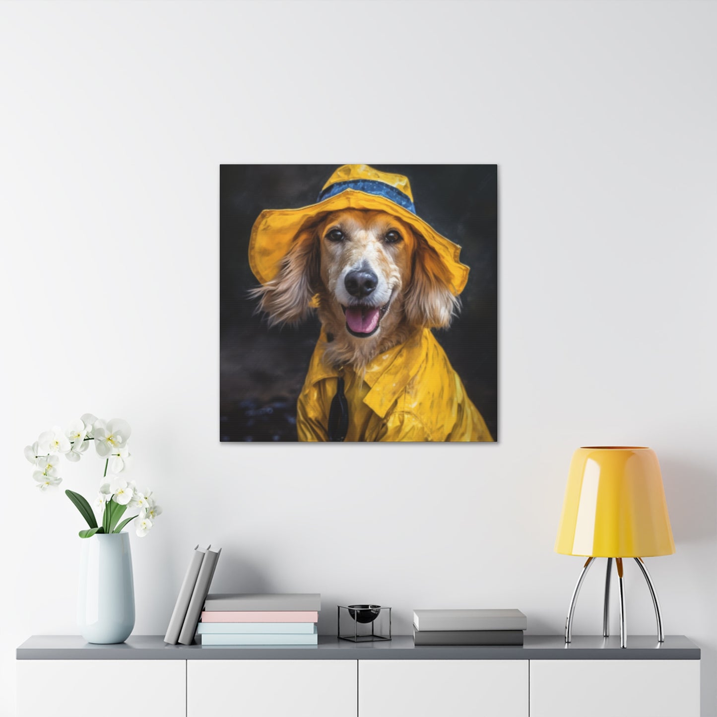 Dachshund Ready To Play In The Rain - Large Wall Art