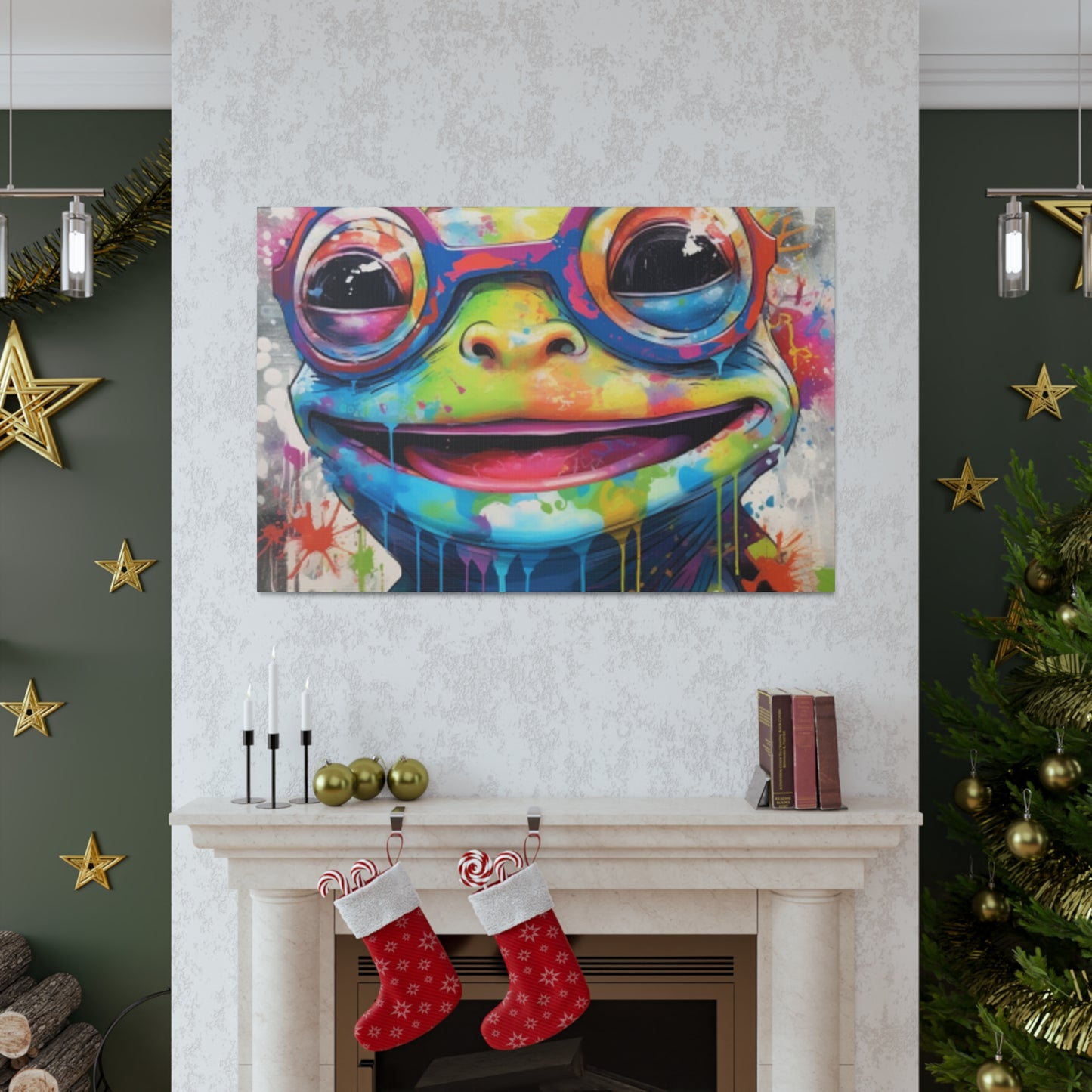 Happy Frog In Glasses Painting - Large Wall Art