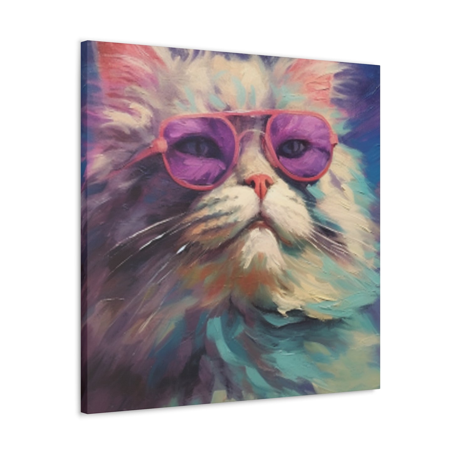 Pastel Furball Cat In Purple Glasses- Large Wall Art