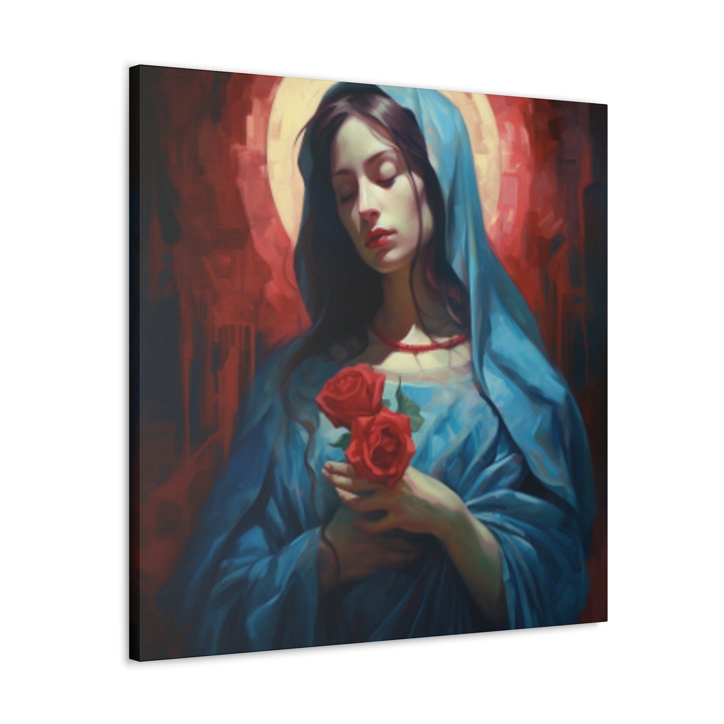 The Virgin Mary With Roses And Golden Glow- Large Wall Art