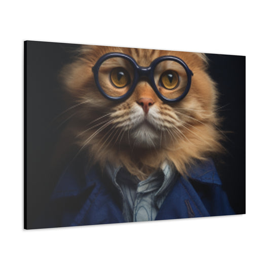 Blue Glasses And Jacket On Orange Kitty - Large Wall Art