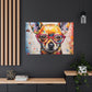 Painting Of A Chihuahua In Red Collar And Glasses With Multi Color Paint Spots - Large Wall Art
