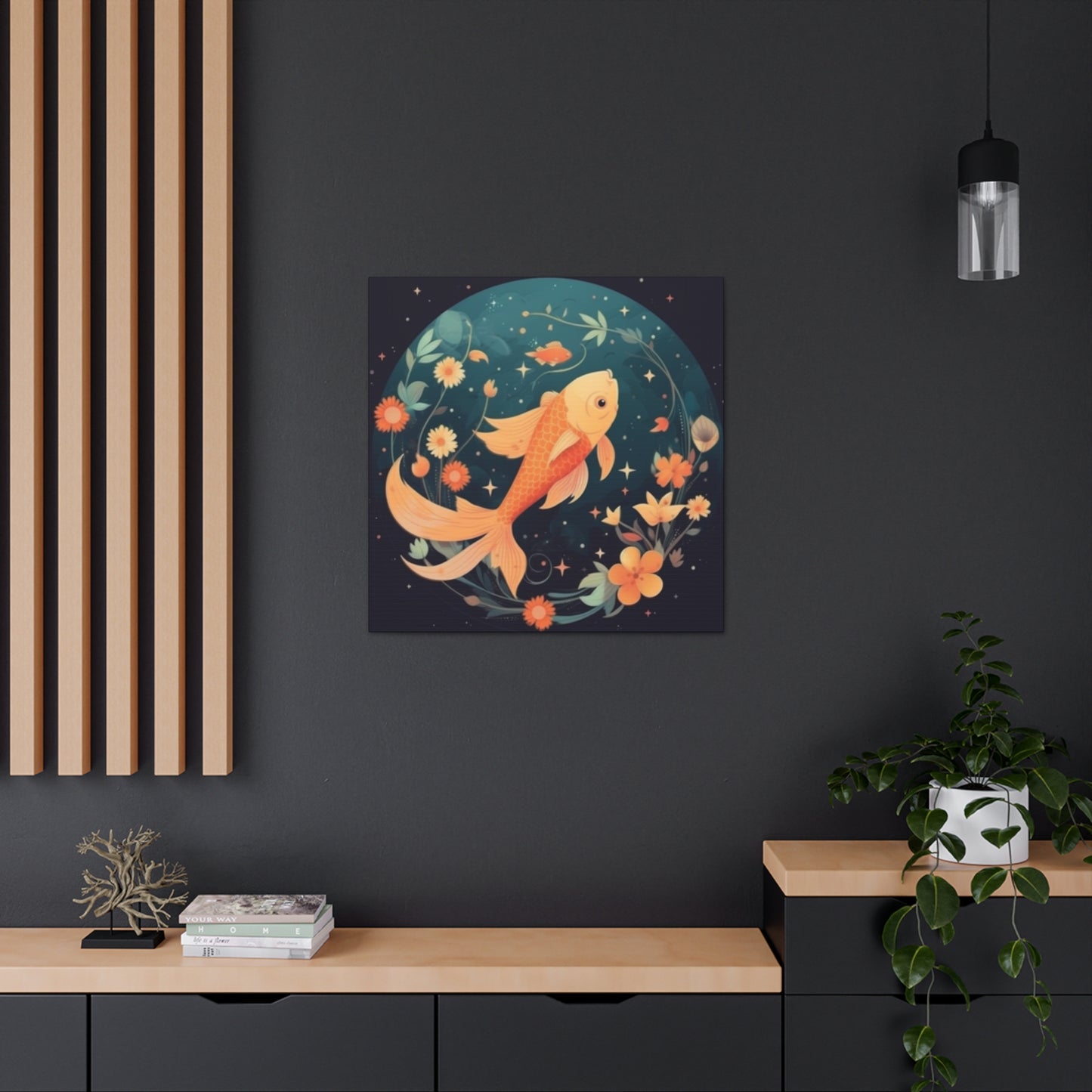 Lofi Style Pisces, Fish And Flowers - Large Wall Art