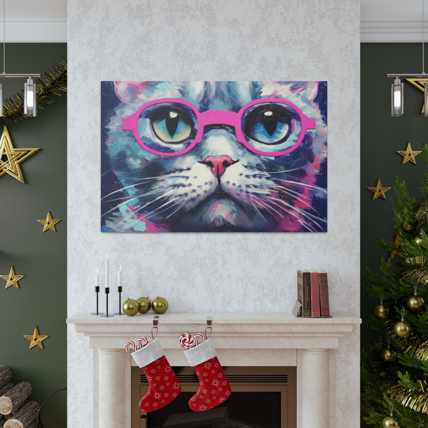 Kitty With A Purple Glow And Purple Glasses - Large Wall Art