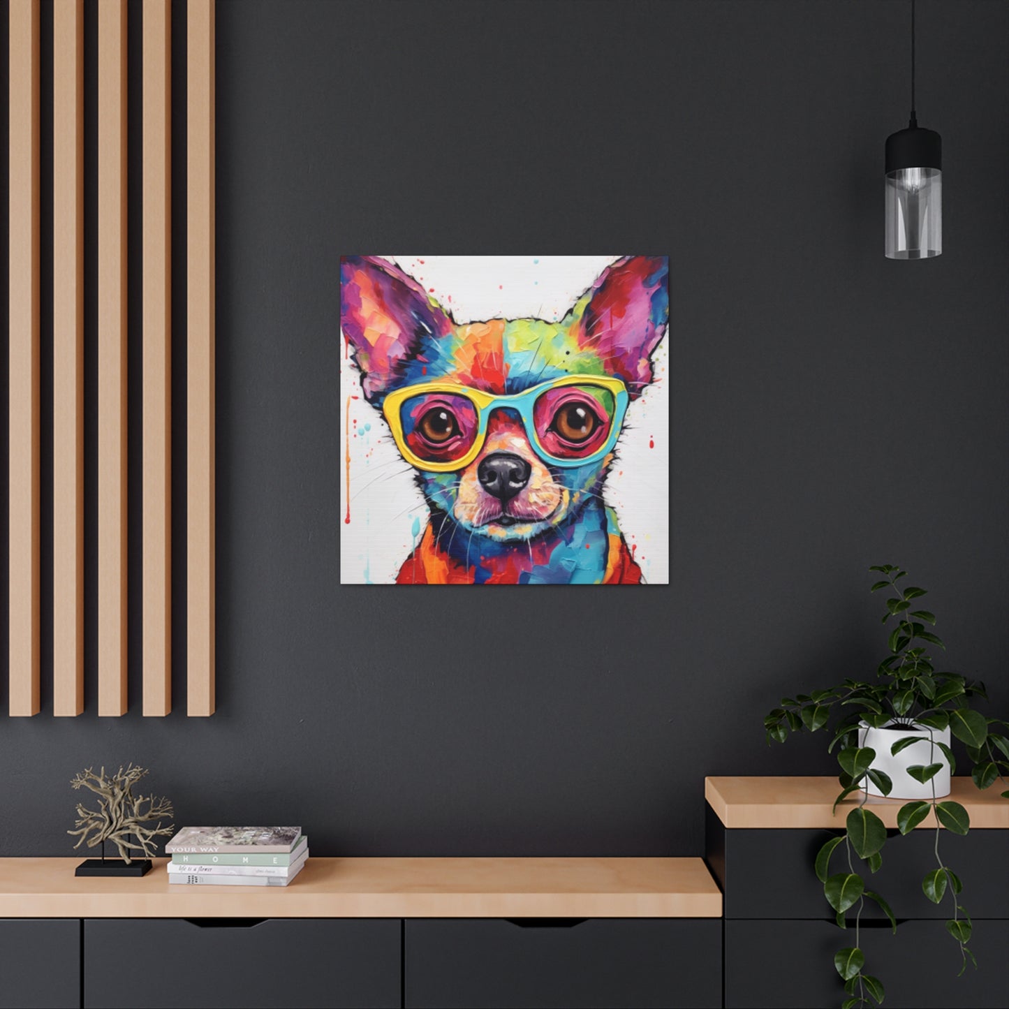 Rainbow Colored Chihuahua, In Multi Colored Glasses  - Large Wall Art