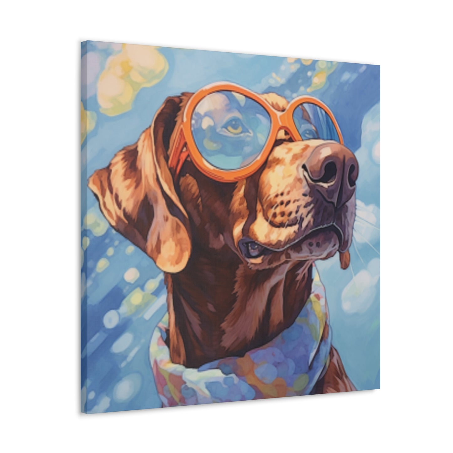 Brown Dog In Yellow Glasses With Blue Sky- Large Wall Art