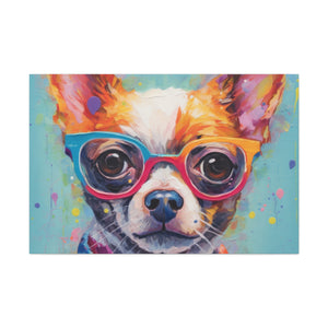 Sweet Chihuahua In Multi Colored Glasses, Paint Drops- Large Wall Art