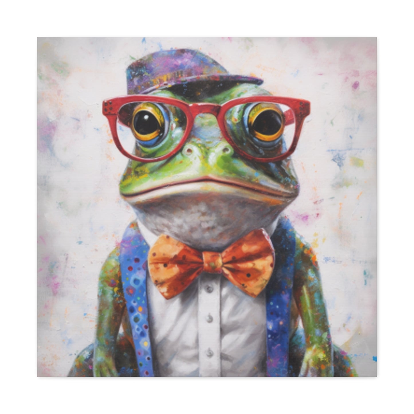 Green Frog In Red Glasses And Purple Hat - Large Wall Art