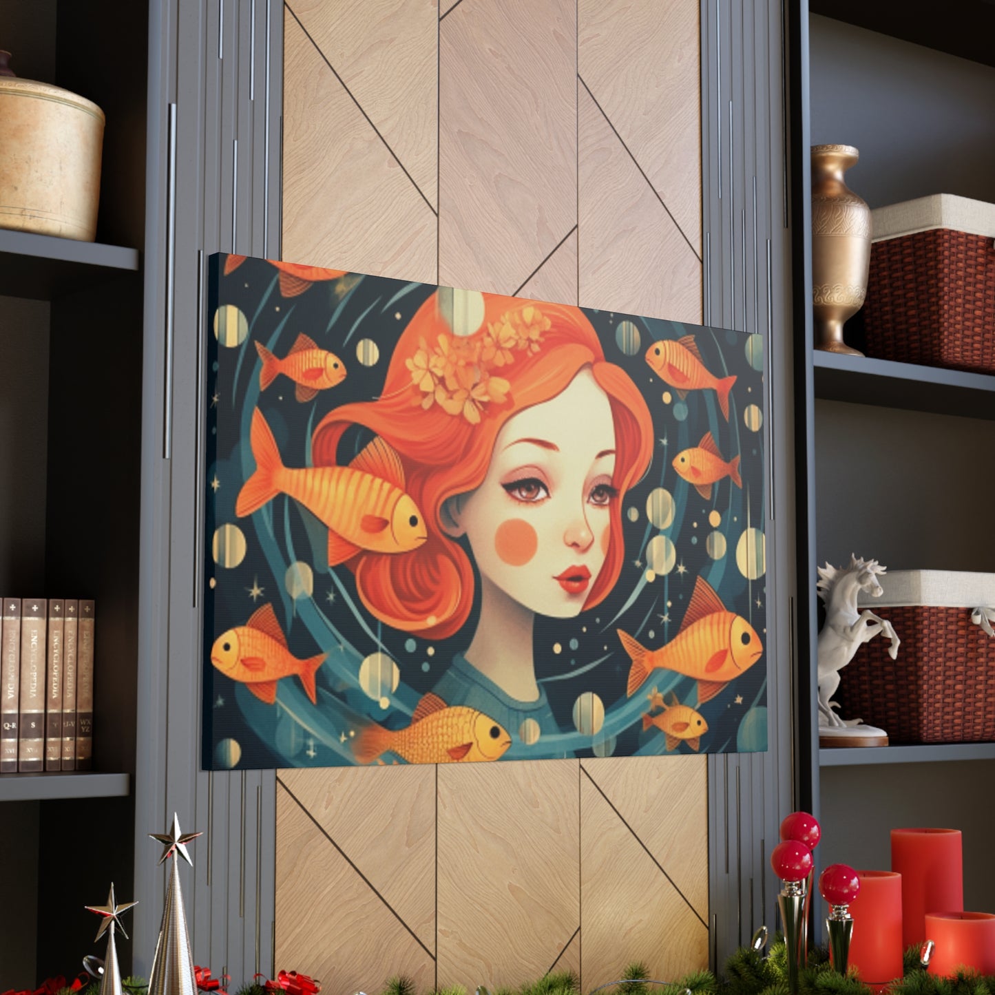 Lofi Style Pisces Surrounded By Fish  - Large Wall Art