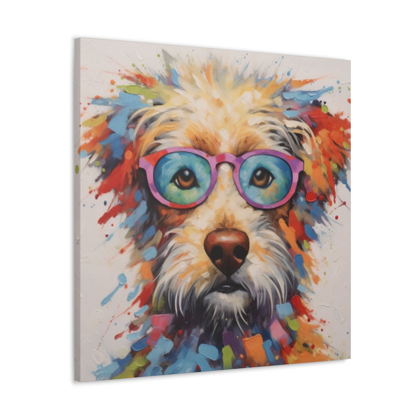 Smart Colorful Dog In Blue And Pink Glasses- Large Wall Art