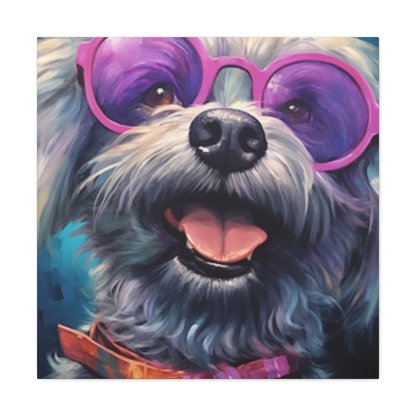 Happy Dog With Big Purple Glasses - Large Wall Art