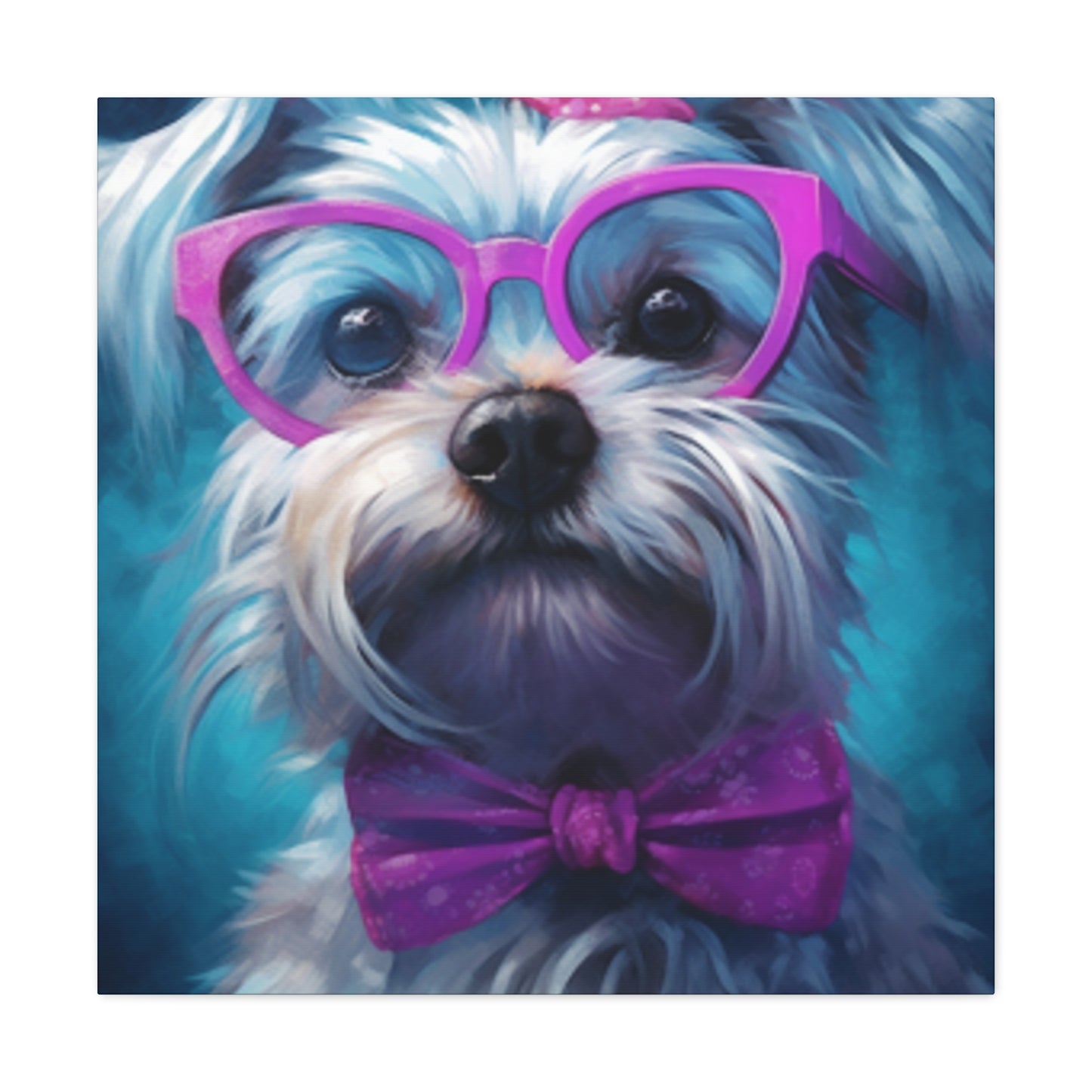 Cute Doggy In Pink Glasses, Bow Tie And Scrunchie - Large Wall Art