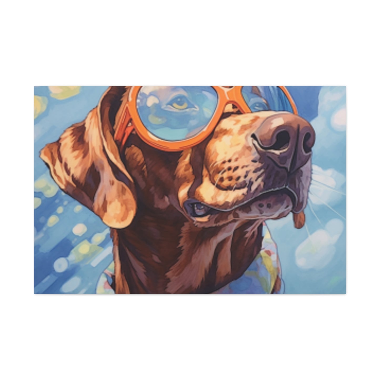 Brown Dog In Yellow Glasses With Blue Sky- Large Wall Art