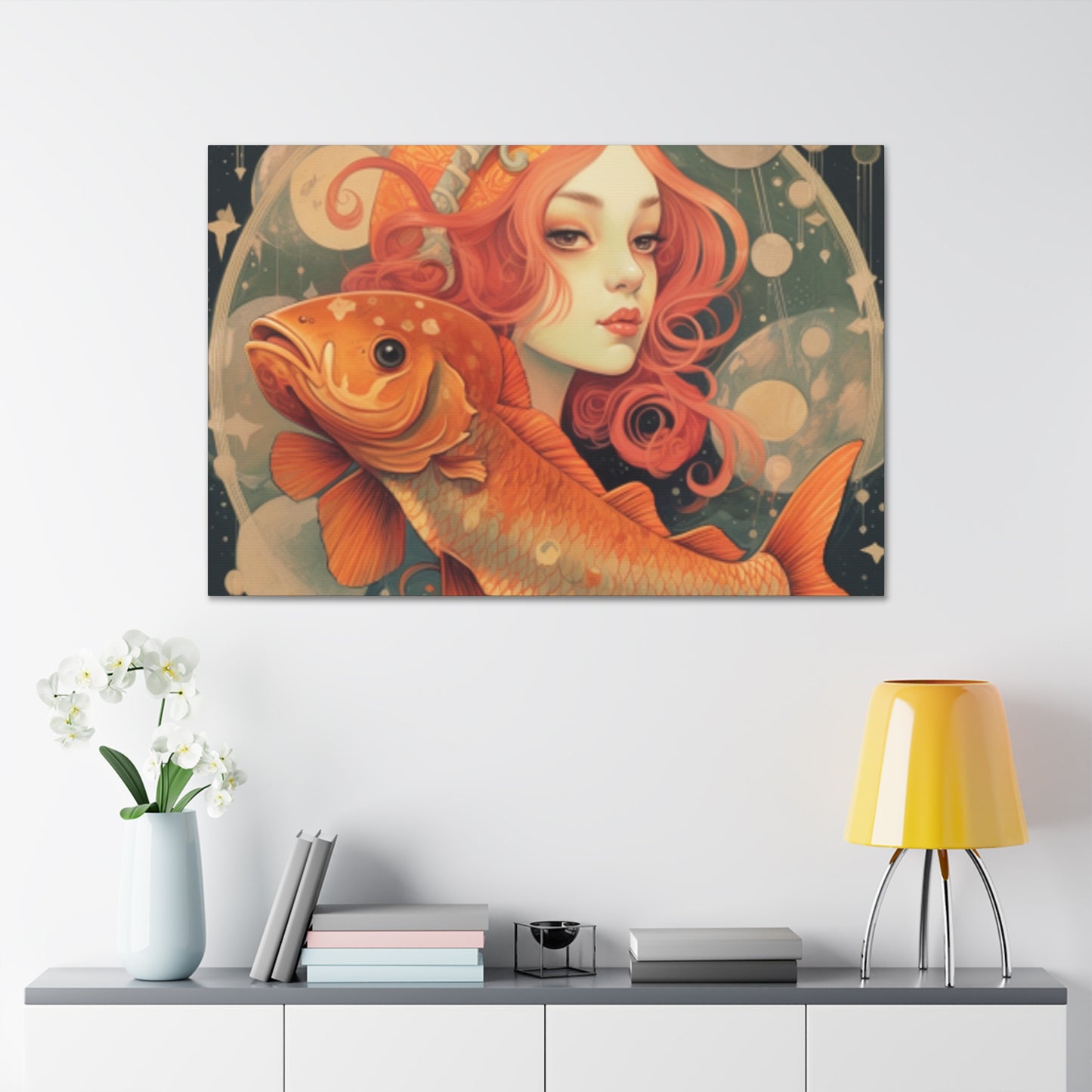 Sassy And Peaceful, Pisces Girl And Fish- Large Wall Art