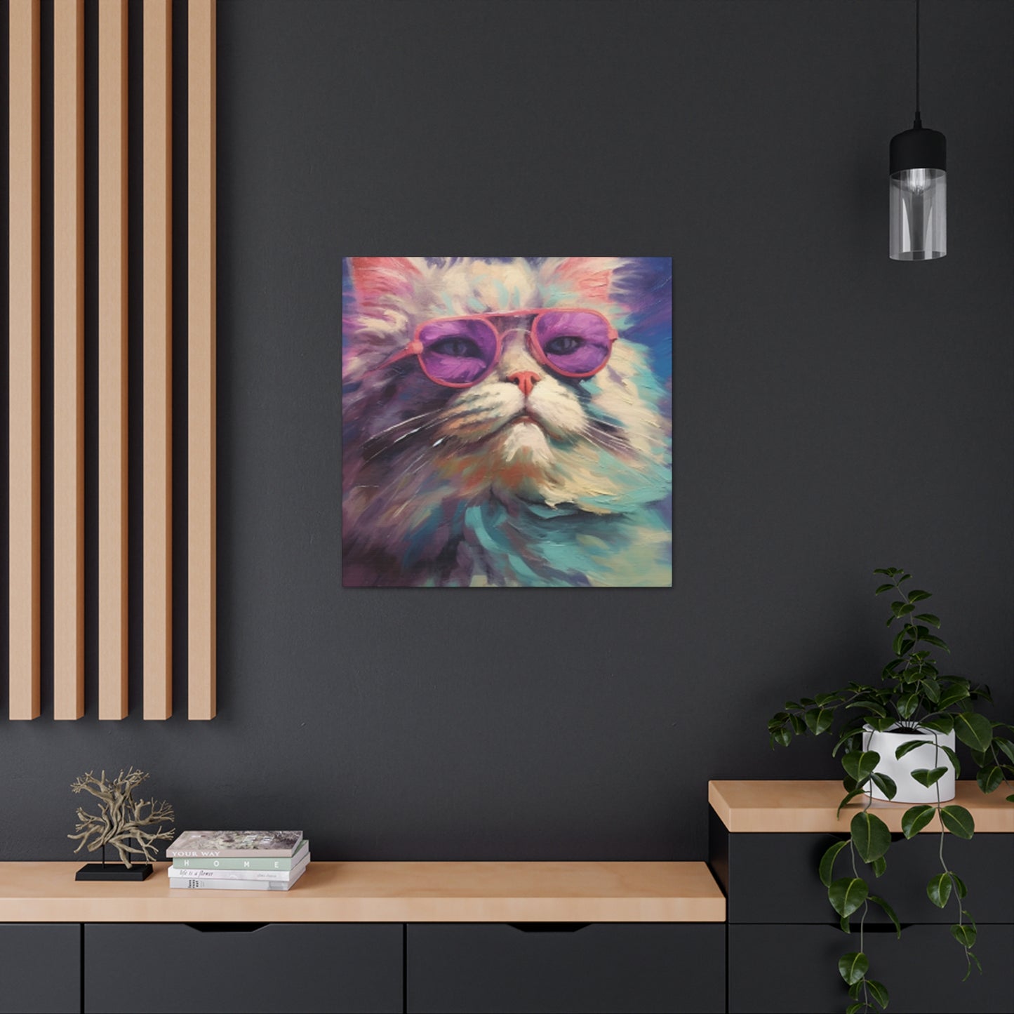 Pastel Furball Cat In Purple Glasses- Large Wall Art