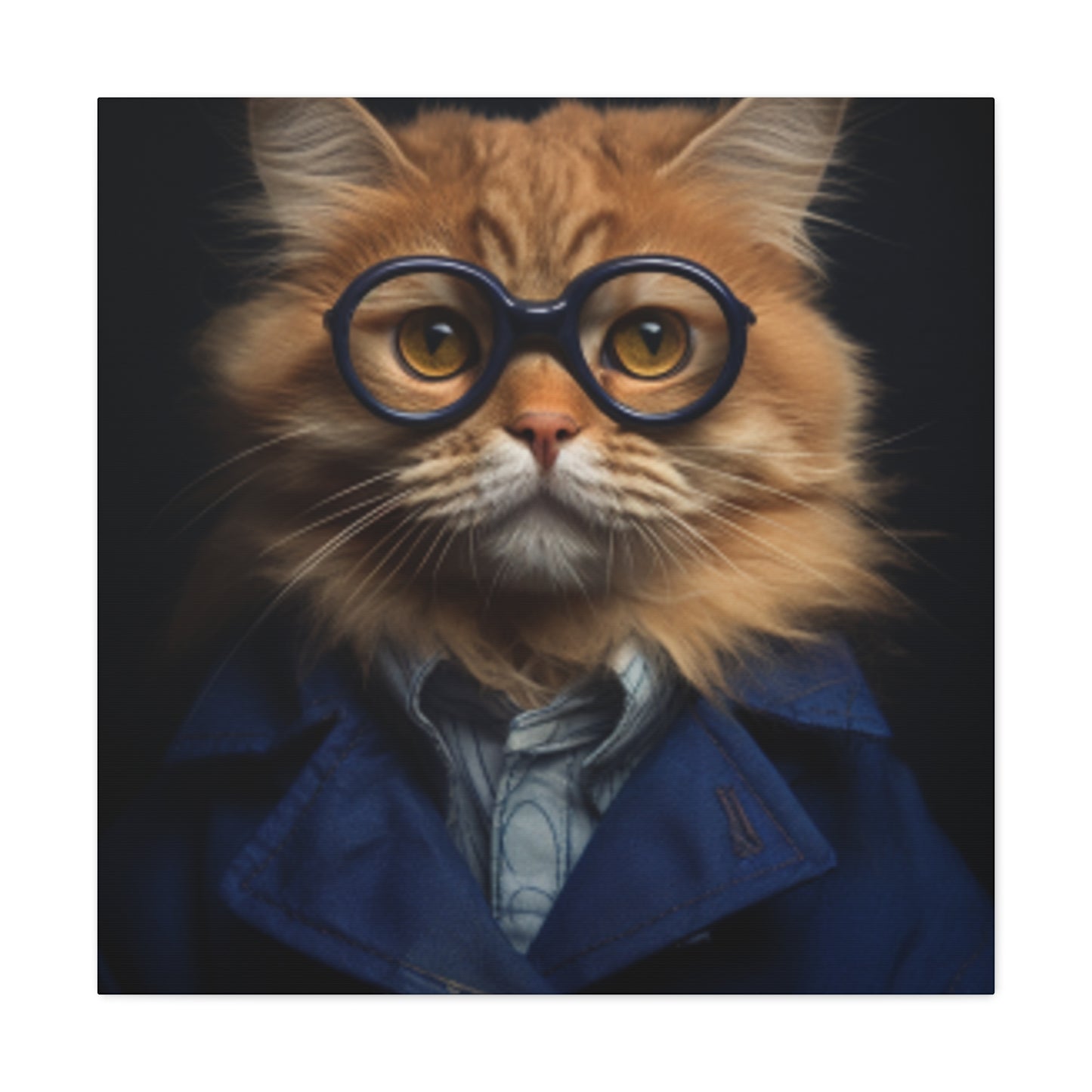 Blue Glasses And Jacket On Orange Kitty - Large Wall Art