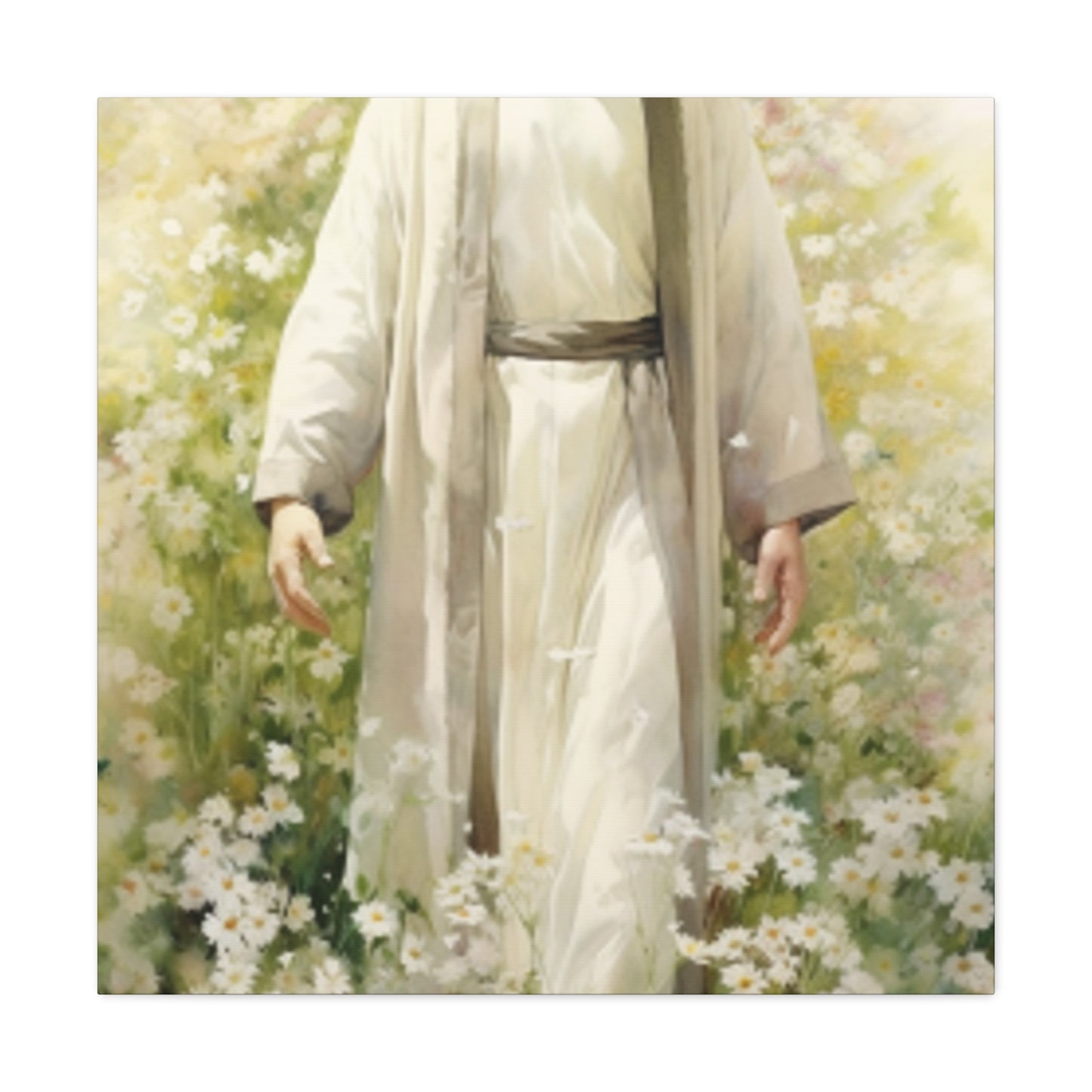 Jesus Surrounded By White Flowers And A Heavenly Glow- Large Wall Art