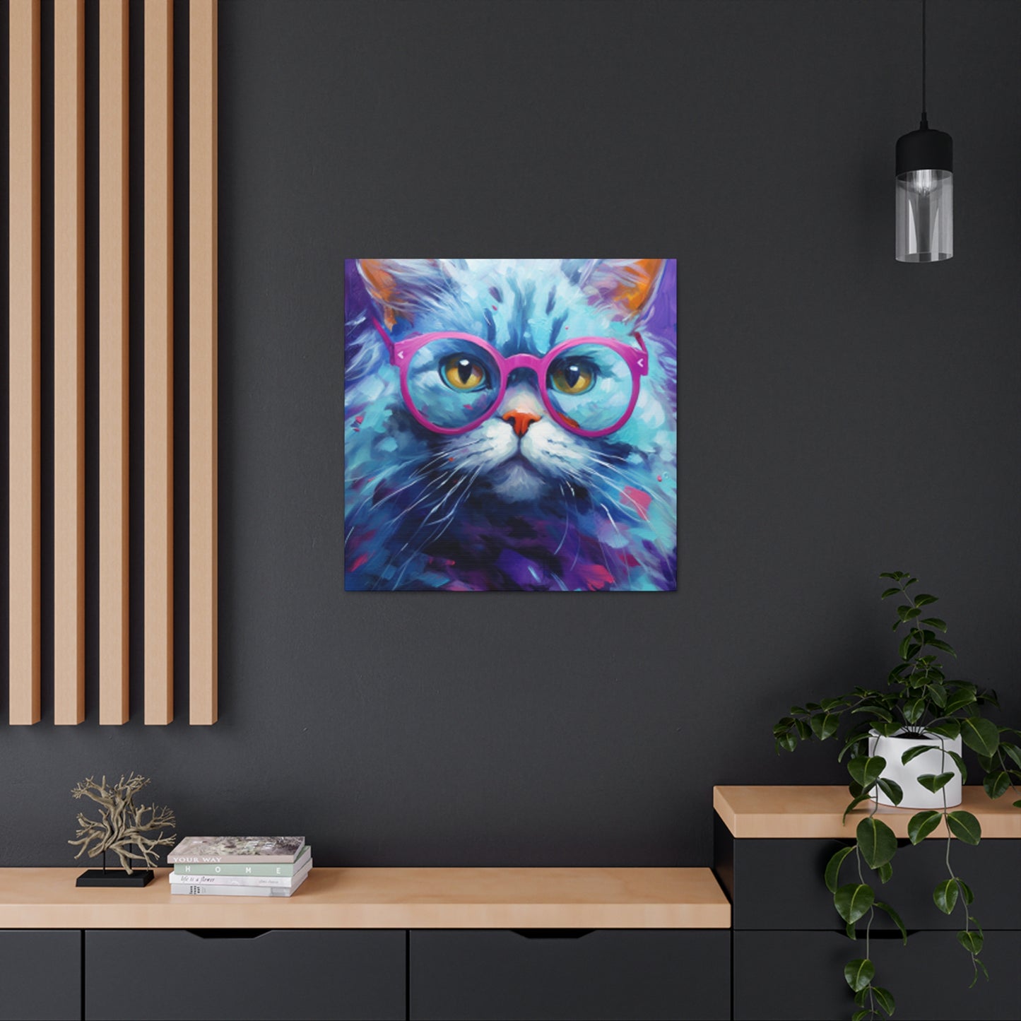 Puuur-ple Background And Glasses On A Pretty Kitty- Large Wall Art