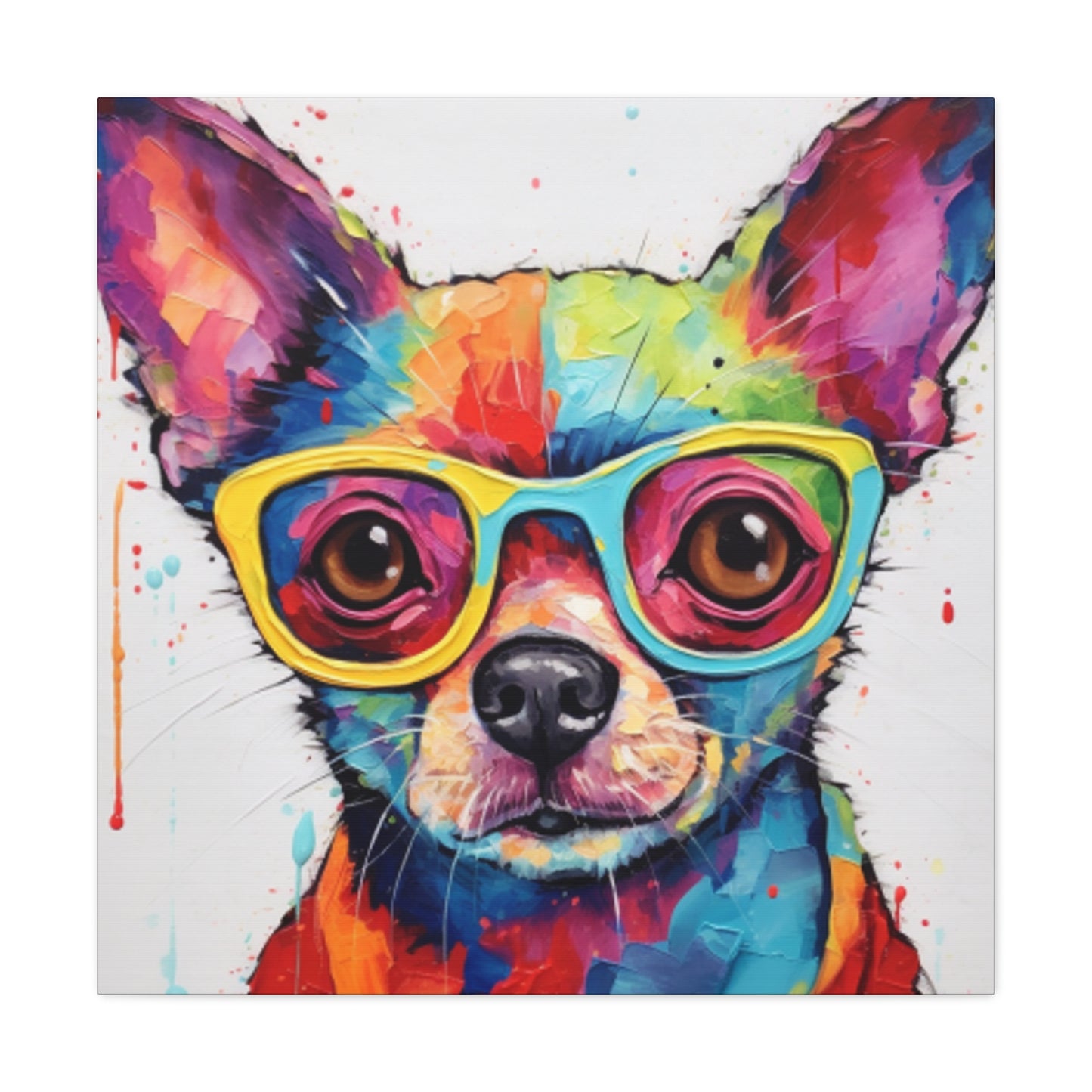 Rainbow Colored Chihuahua, In Multi Colored Glasses  - Large Wall Art