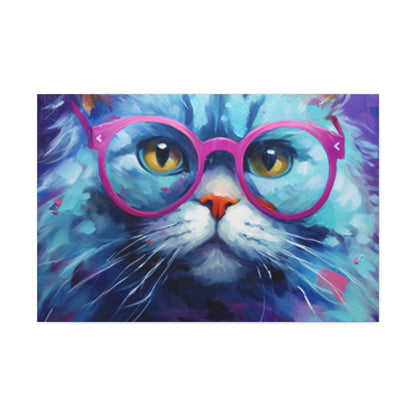 Puuur-ple Background And Glasses On A Pretty Kitty- Large Wall Art