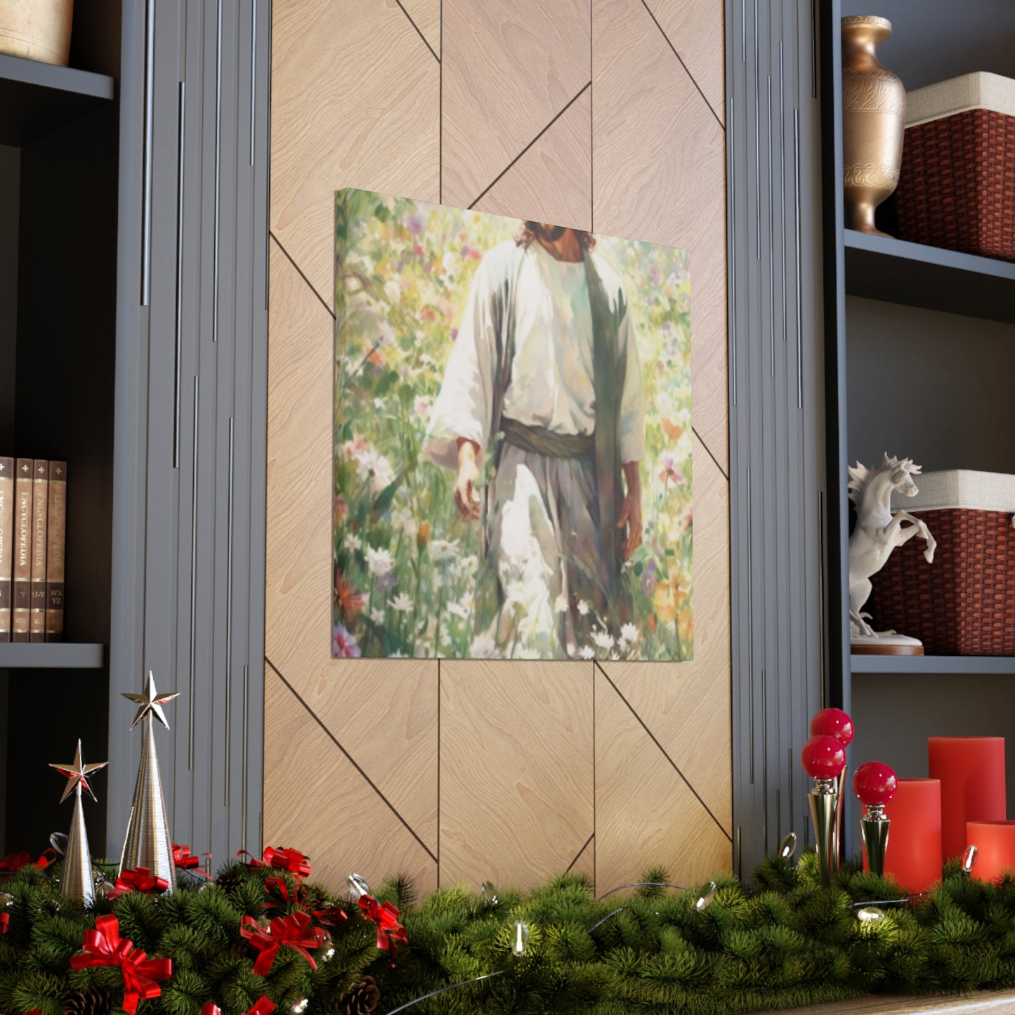 Jesus Admiring God's Beautiful Flowers  - Large Wall Art